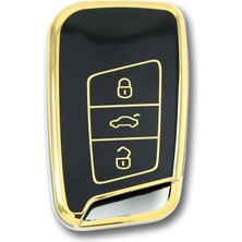 Volkswagen Passat B8 Smart Siyah Oto Anahtar Kumanda Kabı Kılıfı Siyah Gold Altın Renk