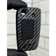 Lüx Golf 7 Golf 7,5 Tiguan Polo T-Roc T-Cross Seat Skoda Sustalı Karbon Anahtar Koruma Kılıfı Siyah