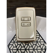 Lüx Renault Clio 5 Megane 4 Dacia Kadjar 4 Buton Nano Anahtar Kılıfı Beyaz Gold Renk