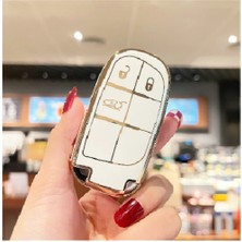 Lüx Fiat Egea Cross 500 Jeep Smart 3buton Siyah Nano Anahtar Kılıfı Beyaz Gold Altın Renk
