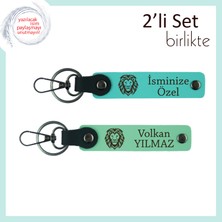 Kaplan Figürlü Erkek Kardeşe Doğum Günü Armağanı, Kişisel Deri Anahtarlık, Turkuaz-Açık Yeşil