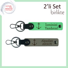 Denizcilik Eğitimi Mezuniyetinde Hatıra Olarak Sunulabilecek Deri Anahtarlık, Fıstık Yeşil-Kül Gri