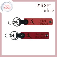 Erkek Sevgiliye Kişisel Isimli Hediyelik, Futbol Topuna Vuruş Desenli Deri Set, Nar Çiçeği-Kırmızı