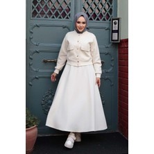 Düğmeli Ekru Tesettür Etekli Ikili Takım 12261E