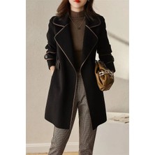 Kaşe Kadın Şık Yaka Kaban ve Kemer