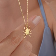 14 Ayar Altın Mikron Kaplama Örümcek Gümüş Kolye - CN00467