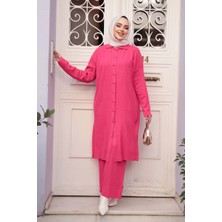 Yakalı Nar Çiçeği Tesettür Triko Ikili Takım 34181NC