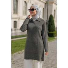 Fitilli Gri Tesettür Triko Tunik 65903GR