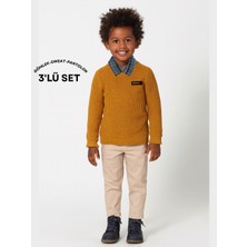 3'lü Set Hardal Triko Sweat & Pantolon & Gömlek Erkek Çocuk Takım