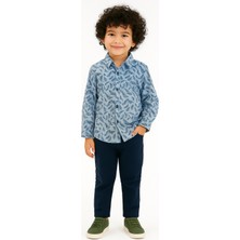 Mavi Gömlekli Lacivert Gabardin Pantolonlu Erkek Çocuk Takım