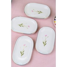 Tabak Evi Porselen Natura Çuha Altın Yaldızlı Oval Kayık Tabak 27,50X17,50X3CM 4 Lü