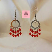 Crystal Atelier Kırmızı Kadın Kırmızı Kristal Boncuklu Halka Küpe – Sallantılı Boncuklu Küpe, Işıltılı Zarif Takı, Hediyelik Aksesuar, Şık ve Modern Halka Küpe, Günlük Kullanım ve Özel Gün Kombini