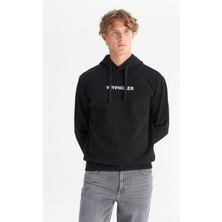 Regular Fit Normal Kesim Kapüşonlu Siyah Sweatshirt
