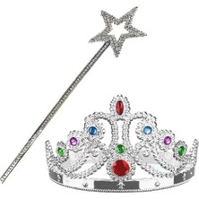 Gümüş Metalize Prenses Tacı ve Yıldız Asası