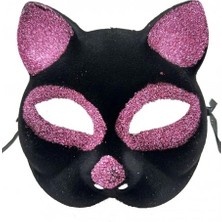 Siyah Renk Pembe Simli Kedi Maskesi