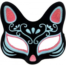 Siyah Süet Mavi Kırmızı Simli Kedi Maskesi