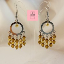 Crystal Atelier Sarı Boncuklu Kristal Halka Küpe – Sallantılı Kadın Küpe, Şık Hediyelik Takı, Zarif ve Işıltılı Boncuklu Aksesuar, Modern Halka Küpe, Günlük ve Özel Gün Kombin Küpesi