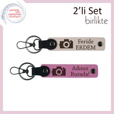 Yeni Atölyeye Özel Hatıra, Kamera Desenli, Isim Yazılabilir Anahtarlık Takımı, Pudra-Pembe