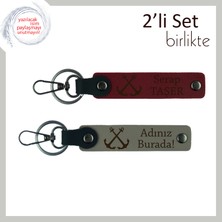 Isim Yazılabilir Çapa Temalı Deri Anahtarlık, Denizcilik Sevenlere Özel Hediye, Bordo-Kül Gri