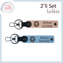 Kaplan Deseniyle Erkek Tarzını Tamamlayan Tasarım, Özel Isim Yazılı Anahtarlık, Yavru Ağzı-Gök Mavi