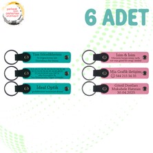 Koyu Turkuaz & Pembe, 6’lı Set, Isim Yazılabilen Deri Anahtarlık, Aile Pikniklerine Özel Hatıra