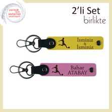 Futbol Temalı Sevgiliye Romantik Hediye, Isme Yazılabilir Deri Takım, Sarı-Pembe