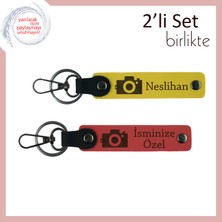 Kadrajdan Kalbe Gelen Anılar, Kamera Temalı, Isme Özel Yazılı Anahtarlık Seti, Sarı-Nar Çiçeği