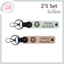 Aslan Motifli Klasik Deri Anahtarlık, Erkek Tarzını Yansıtan Hediyelik Takım, Beyaz-Yavru Ağzı