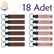 A Kahve & Yavru Ağzı, Akraba Buluşmalarına Küçük Armağan, 18’li Set, Kişisel Mesajlı Deri Anahtarlık