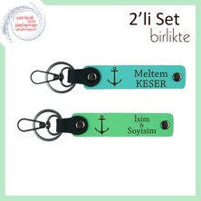 Yelkenli Figürlü Deri Anahtarlık, Kişiye Özel 2’li Set Hediye Seçeneği, Turkuaz-Fıstık Yeşil