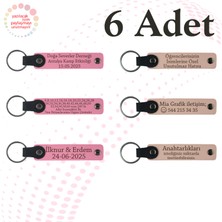 Pembe & Pudra, 6’lı Set, Isim Yazılabilen Deri Anahtarlık, Aile Gecelerine Anlamlı Sürpriz