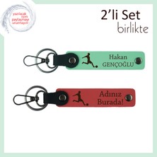 Futbol Figürlü Doğum Günü Armağanı, Erkek Sevgiliye Yazı Eklenebilir Anahtarlık Set, Açık Yeşil-Nar