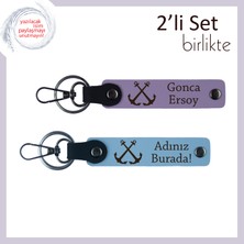 Kaptan Olmaya Aday Yakınlara Isme Özel Armağan, Denizcilik Temalı Deri Set, Mor Menekşe-Gök Mavi