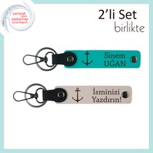 Deniz Sever Kadına Anlamlı Armağan, Gemici Temalı Kişisel Yazılabilir Set, Koyu Turkuaz-Pudra