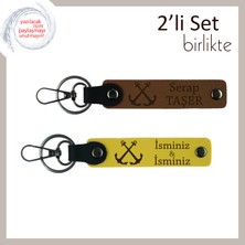 Mavi Tutkunlarına Özel Hediyelik Tasarım, Gemici Çıpası Motifli Anahtarlık Takımı, Açık Kahve-Sarı