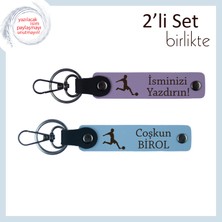 Kişiye Özel Tasarım Isim Yazılı Anahtarlıklar, Futbol Figürlü Sevgiliye Hediye, Mor Menekşe-Gök Mavi