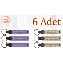 M Menekşe & Sütlü Kahve, 6’lı Set, Isim Yazılabilen Deri Anahtarlık, Yılbaşı Kutlamalarına Özel Anı