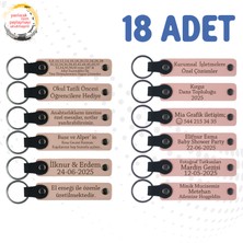 Pudra & Yavru Ağzı, 18’li Set, Kişisel Mesajlı Deri Anahtarlık, Düğün Misafirlerine Özel Hediye