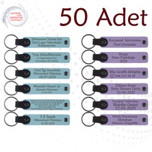 Gök Mavi & Mor Menekşe, 50’li Set, Aile Buluşmalarına Özel Hediye Isim Yazılabilen Deri Anahtarlık