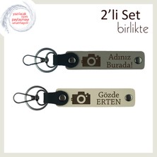 Kamera Sevdalılarına Özel Hediye, Fotoğraf Makinesi Temalı Anahtarlık Seti, Kül Gri-Sütlü Kahve