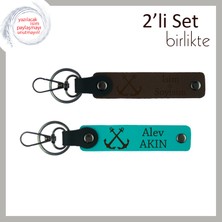 Küçük Teknelerle Denize Açılanlara Uygun Çapa Desenli Anahtarlık, 2’li Hediyelik, K Kahve-K Turkuaz