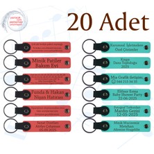 N Çiçeği & Turkuaz, 20’li Set, Kişiye Özel Yazılı Deri Anahtarlık, Akraba Gecelerine Anlamlı Sürpriz