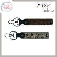 Antrenman Tutkusunu Yansıtan Hediye, Ring Temalı, Kişiye Özel Isimli Anahtarlık, Koyu Kahve-Kül Gri