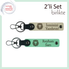 Aslan Temalı Erkek Tarzına Güç Katacak Tasarım, Kişisel Anahtarlık Seti, Sütlü Kahve-Açık Yeşil