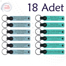 Gök Mavi & Turkuaz, 18’li Set, Kişisel Mesajlı Deri Anahtarlık, Akraba Buluşmalarına Küçük Hediye