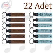 A Kahve & Gök Mavi, Nişan Töreni Katılımcılarına Hediye, 22’li Set, Tarih ve Isimli Deri Anahtarlık