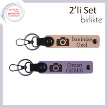 Kameralı Hatıralar, Isme Özel Yazılı Deri Anahtarlık, Fotoğrafçılara Hediye, Yavru Ağzı-Mor Menekşe