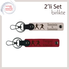 Ringe Ait Olduğunu Bilenlere, Dövüşçü Ruh, Kişisel Isimli 2’li Anahtarlık Takımı, Pudra-Kırmızı