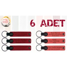 Kırmızı & Nar Çiçeği, 6’lı Set, Isim Yazılabilen Deri Anahtarlık, Aile Buluşmalarına Özel Sürpriz