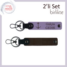 Kaptanlık Yolu Açık Olsun Hediyesi, Çıpa Motifli Deri Anahtarlık Takımı, Mor Menekşe-Koyu Kahve